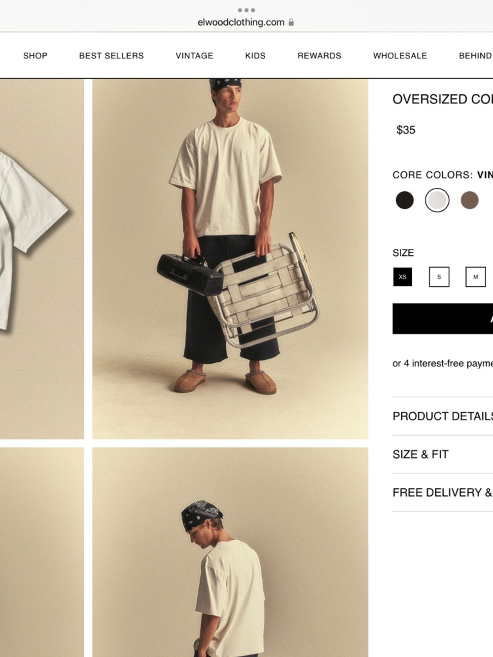 Elwood Oversized “vintage white” Core Tee